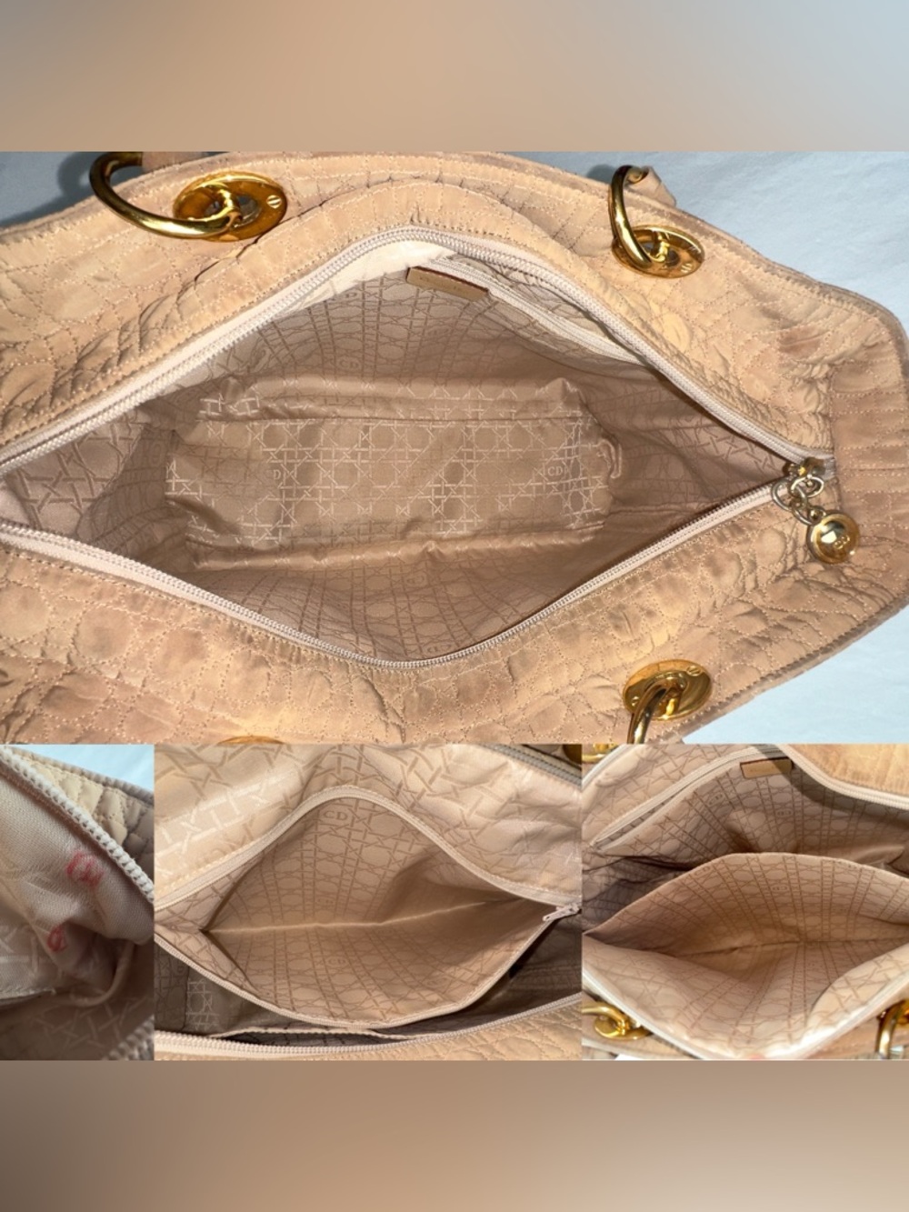 ✨Authentic CHRISTIAN DIOR Vintage Large Cannage Nylon Tote Bag Beige - Picture 10 of 17